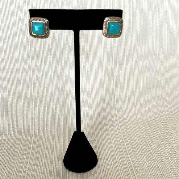 Boho Western Faux Turquoise Bracelet and Gold and Silver Tone Earrings